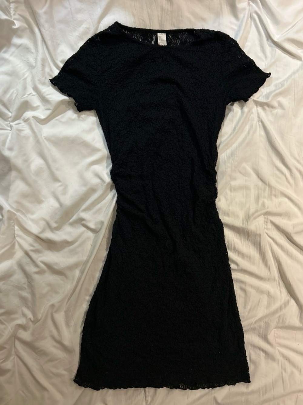 H&M Black Lace Midi Dress with Short Sleeves